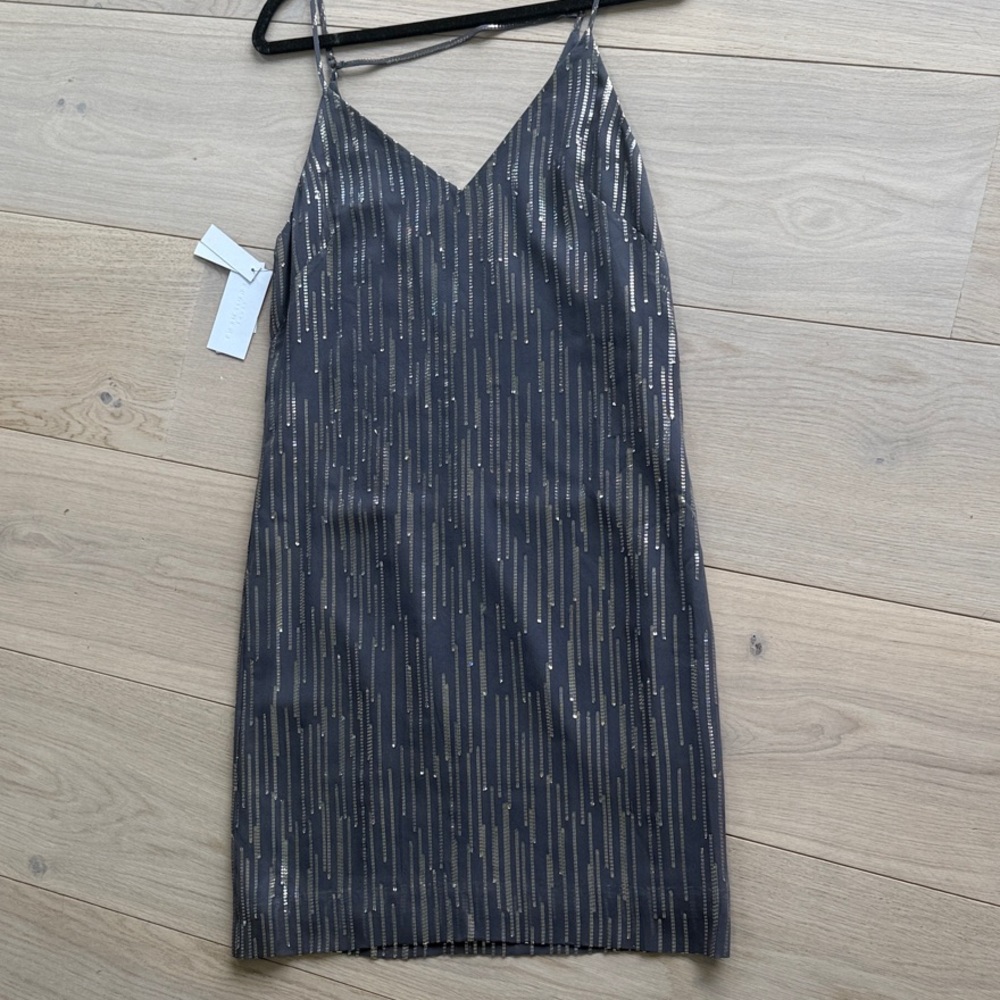 Equipment NWT Gray Metallic Stripe Slip Dress - Women's XS